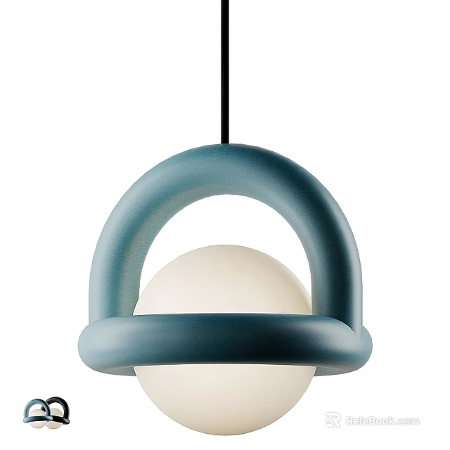 Modern Pendant Light Design With Blue Ring Structure and White Spherical Shade 3d model