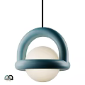 Modern Pendant Light Design With Blue Ring Structure and White Spherical Shade 3d model