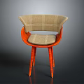 Modern Stylish Stool with Orange Curved Frame and Beige Plaid Fabric Seat for Contemporary Interior