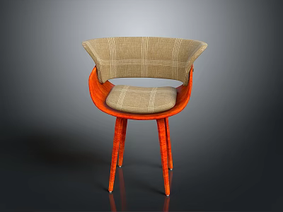 Modern Stylish Stool with Orange Curved Frame and Beige Plaid Fabric Seat for Contemporary Interior 3d model