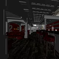 Modern Bar Interior Design With Leather Seating Brown Bar Stools Wooden Floor And Red Walls