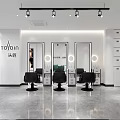 Modern Hair Salon Interior With White Reception Desk Green Sofa And Long Hair Poster