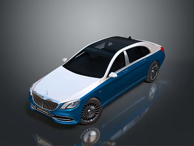 Modern Blue And White Luxury Sedan With Black Roof And Shiny Reflection 3d model