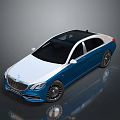 Modern Blue And White Luxury Sedan With Black Roof And Shiny Reflection