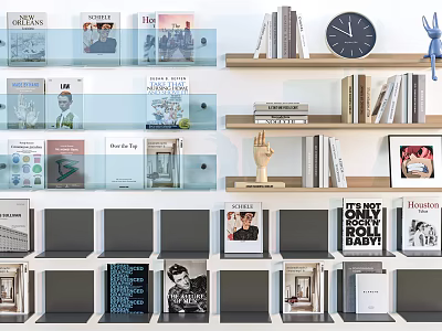 Wall Cabinets and Shelf Units for Modern Home Storage with Books Decorative Items and Clock 3d model