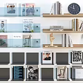 Wall Cabinets and Shelf Units for Modern Home Storage with Books Decorative Items and Clock