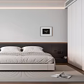 Modern Bedroom Interior Design With White Bed Wooden Floor And Wall Art