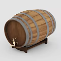 Wooden Barrel With Metal Hoops Stand And Golden Tap For Storage