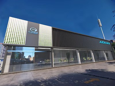 Modern GAC AZOMO Showroom Building Featuring Glass Facade And Grid Design 3d model