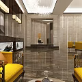 Elegant Hotel Lobby Interior Design With Yellow Sofas Decorative Chandeliers And Marble Floor 3d model
