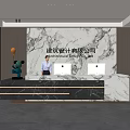Modern Reception Desk Interior With Marble Surface And Computers For Architectural Design Company 3d model