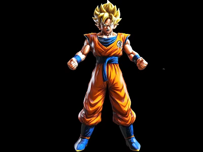 Yellow Hair Orange Costume Action Figure Doll With Blue Belt And Clenched Fists Pose 3d model
