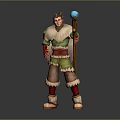 3D Character Model With Wooden Staff Blue Orb Fur Trimmed Clothing On Circular Stone Platform