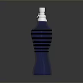 Elegant Blue Perfume Bottle With Black Stripes And Silver Cap Design