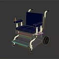 Heavy Duty Industrial Wheelchair with Blue Padded Seat Armrests and Durable Metal Frame