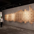 Exhibition Hall Cultural Wall With Wooden Geometric Panels In Modern Design Space