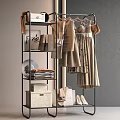 Stylish Clothes Display On Rack With Hanging Dresses Folded Clothes Bags And Shoes