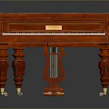 Red Wooden Piano With Classical Design Decorative Legs And Black White Keys