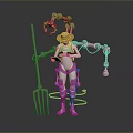 Robot With Yellow Hat And Mechanical Creature Equipped With Mechanical Arms Holding Pitchfork