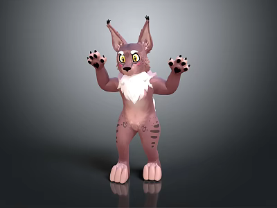 3D Cartoon Animal Character With Large Ears Yellow Eyes Black Paws And Pink Body 3d model