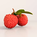 Ripe Red Lychee Fruits with Green Leaves on White Background