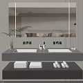 Modern Bathroom Vanity With Double Sinks Large Mirror LED Lighting And Towels 3d model