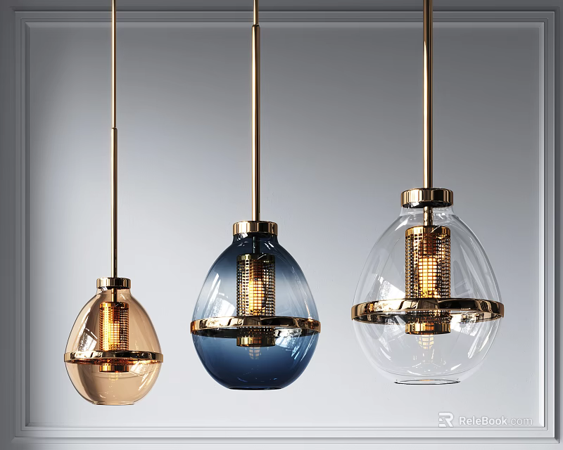 Stylish Modern Pendant Lights With Glass Shades And Metal Frames For Home Decor 3d model 