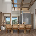 Hotel Guest Room With Wooden Walls Skylight Sofa Chairs Bathtub And Wooden Beams