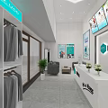 International Laundry Shop Interior With Hanging Clothes Reception Counter And Green Plants
