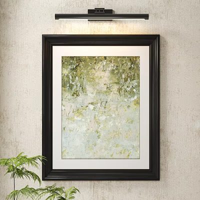 Abstract Painting In Black Frame With Textured Green Beige White Tones For Interior Decor 3d model