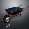 Rusted Vintage Wheelbarrow With Blue Basin Orange Handles And Black Wheel