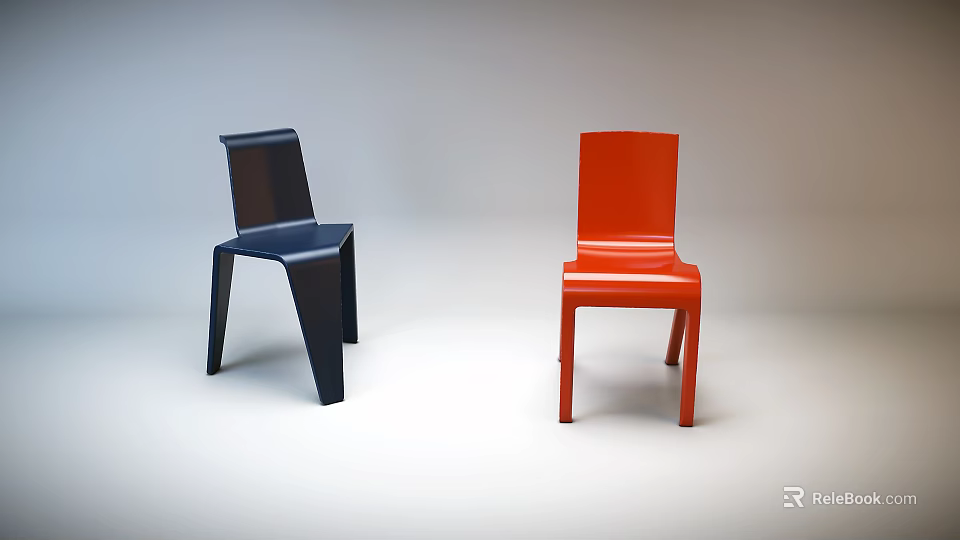 Modern Minimalist Single Chair in Blue and Red with Stylish Design on White Background 3d model 