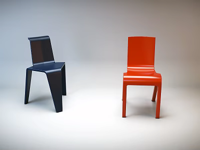 Modern Minimalist Single Chair in Blue and Red with Stylish Design on White Background 3d model