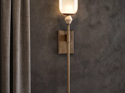 Modern Wall Lamp With White Lampshade On Gray Textured Wall And Gray Curtain 3d model