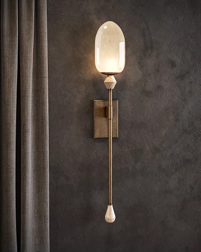 Modern Wall Lamp With White Lampshade On Gray Textured Wall And Gray Curtain 3d model