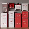 Red Wall Mounted Fire Equipment With Fire Extinguishers And Cabinets 3d model