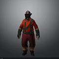 Firefighter Uniform With Red Jacket Harness Pants Orange Stripes Black Helmet Mask Gloves Boots