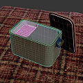 Portable Freezer With Open Lid And Perforated Inner Tray On Plaid Tablecloth
