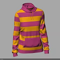 Long Sleeve Pink And Yellow Striped Hoodie With Drawstring And Front Pocket