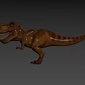 Brown Striped Tyrannosaurus Rex 3D Model Standing With Open Mouth And Sharp Teeth