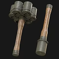 Tactical Weapon with Wooden Handle and Metal Head Featuring Multiple Cylindrical Components 3d model