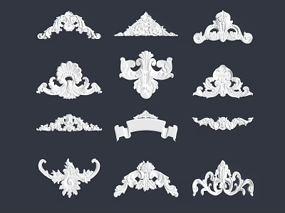 European-style carved plaster line decoration flower triangle flower long foreign flower European-style door head decoration European-style sketch components 3d model