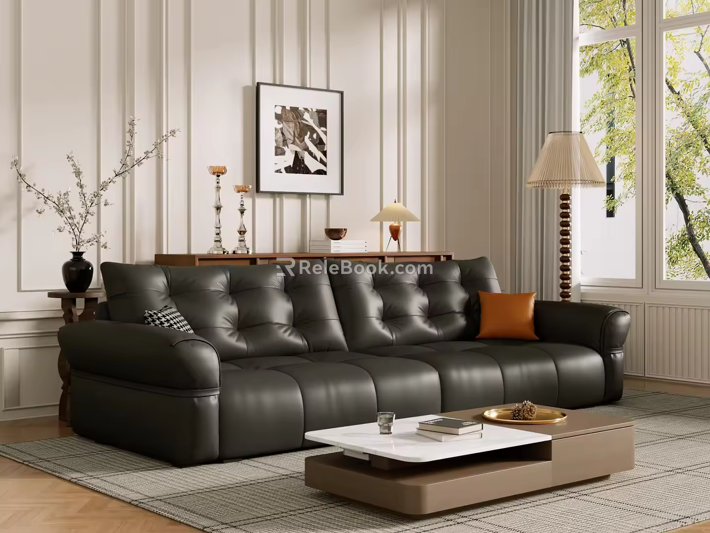 Middle Ancient Sofa Combination Coffee Table Carpet Multiplayer Sofa 3d model