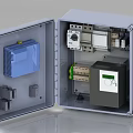 Industrial Electrical Control Cabinet Interior With Electronic Modules Terminal Blocks And Display Unit