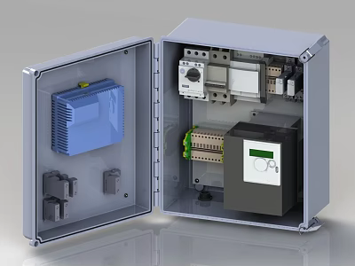 Industrial Electrical Control Cabinet Interior With Electronic Modules Terminal Blocks And Display Unit 3d model