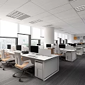 Modern Public Office Workspace With Desks Computers Chairs Large Windows And Natural Light