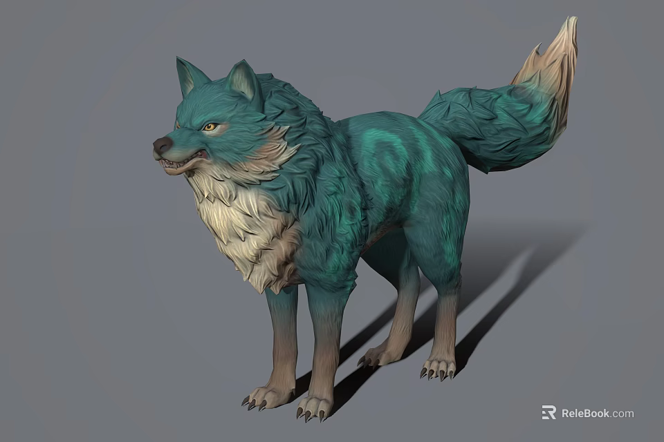 Teal Wolf With Fluffy Fur And White Underbelly 3D Rendered Model 3d model 