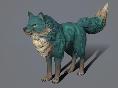 Teal Wolf With Fluffy Fur And White Underbelly 3D Rendered Model 3d model