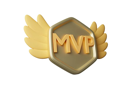 Golden MVP Badge With Hexagon Shape And Decorative Wings Design 3d model