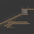 Wooden Staircase And Platform Structure Design With Connected Steps And Floors